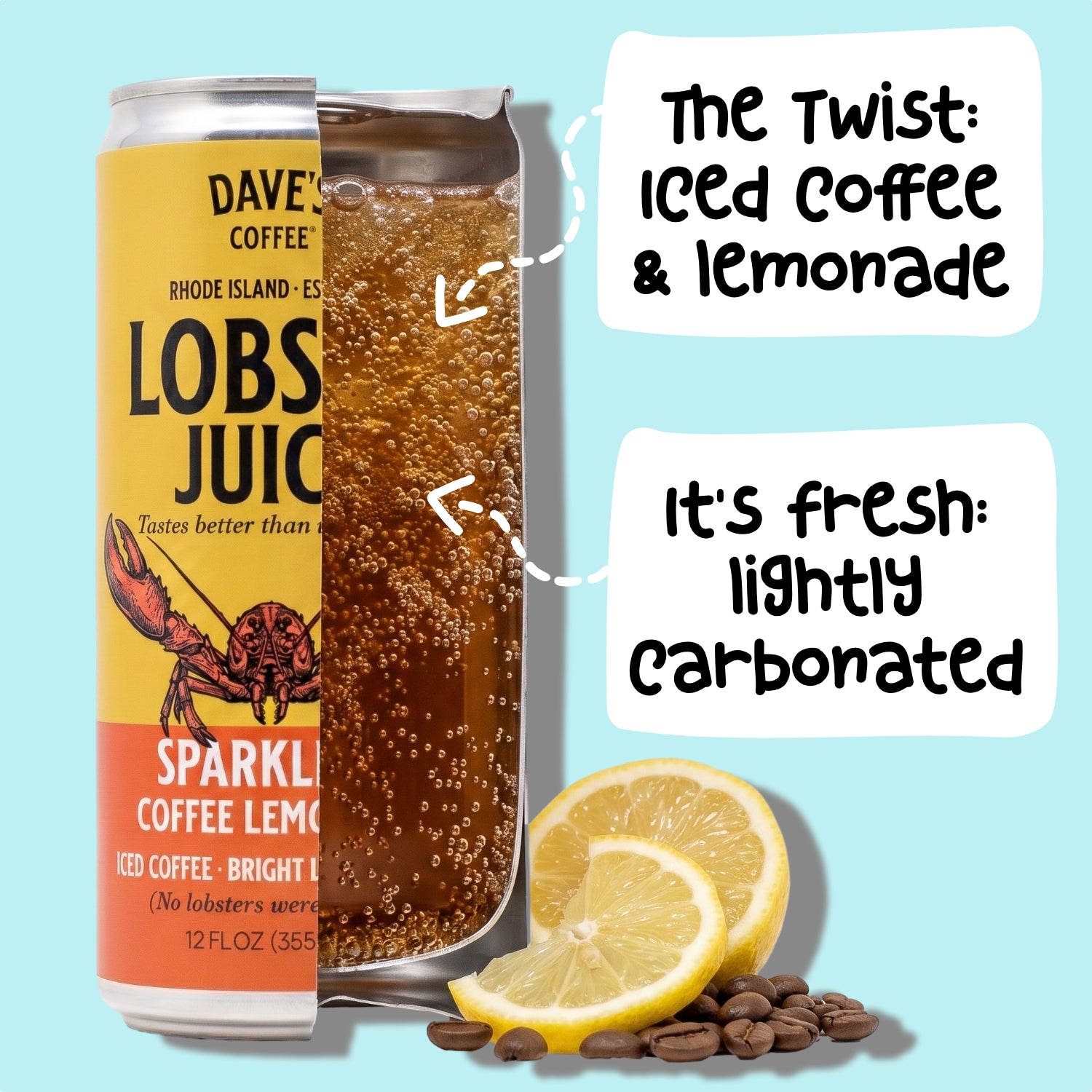 Lobsta Juice Sparkling Coffee Lemonade 4-Pack RTD Cold Brew