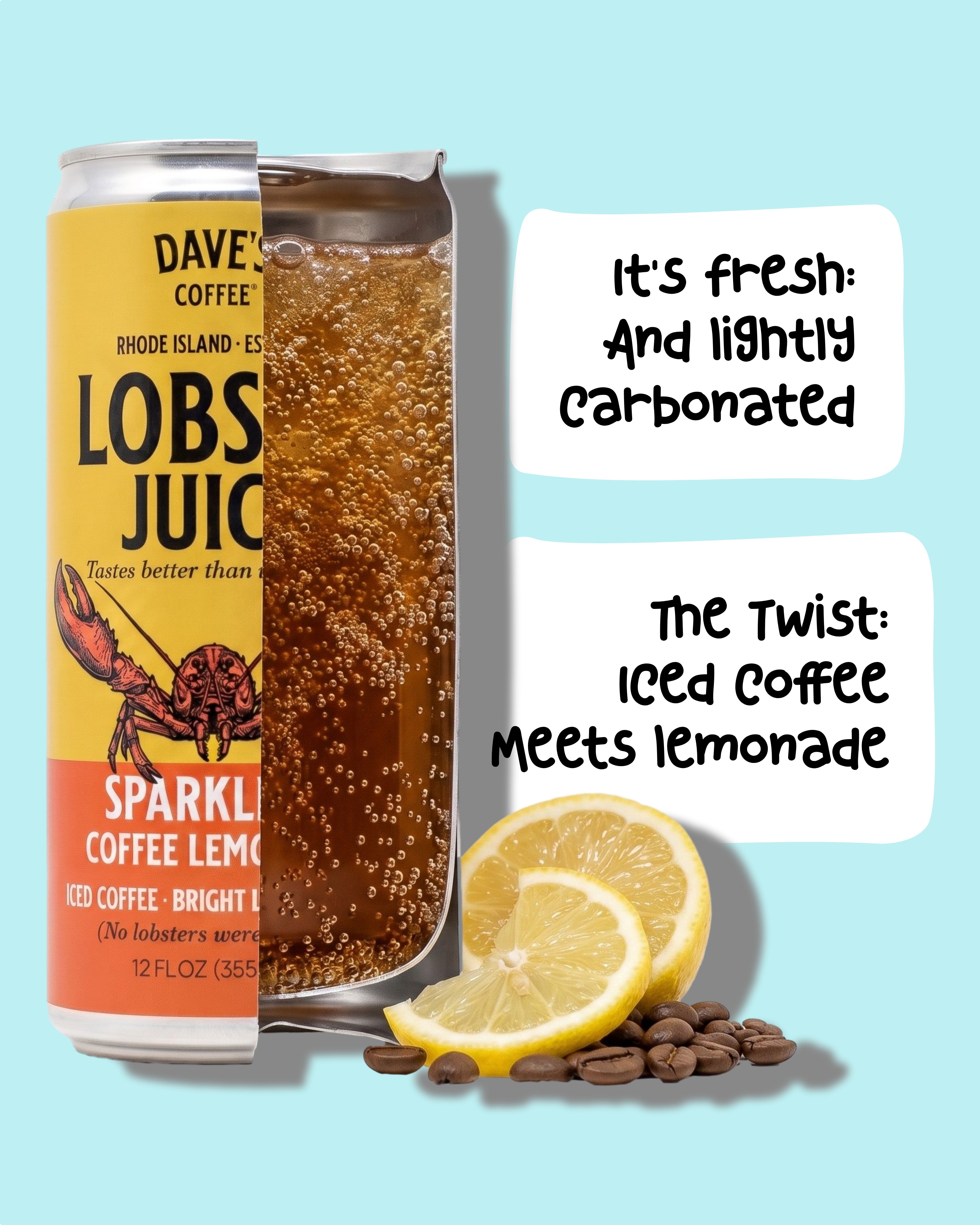 Lobsta Juice Sparkling Coffee Lemonade 4-Pack RTD Cold Brew