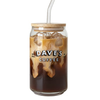 Dave's Coffee 16oz Glass Tumbler with Bamboo Lid and Glass Straw - Reusable Iced Coffee Cup