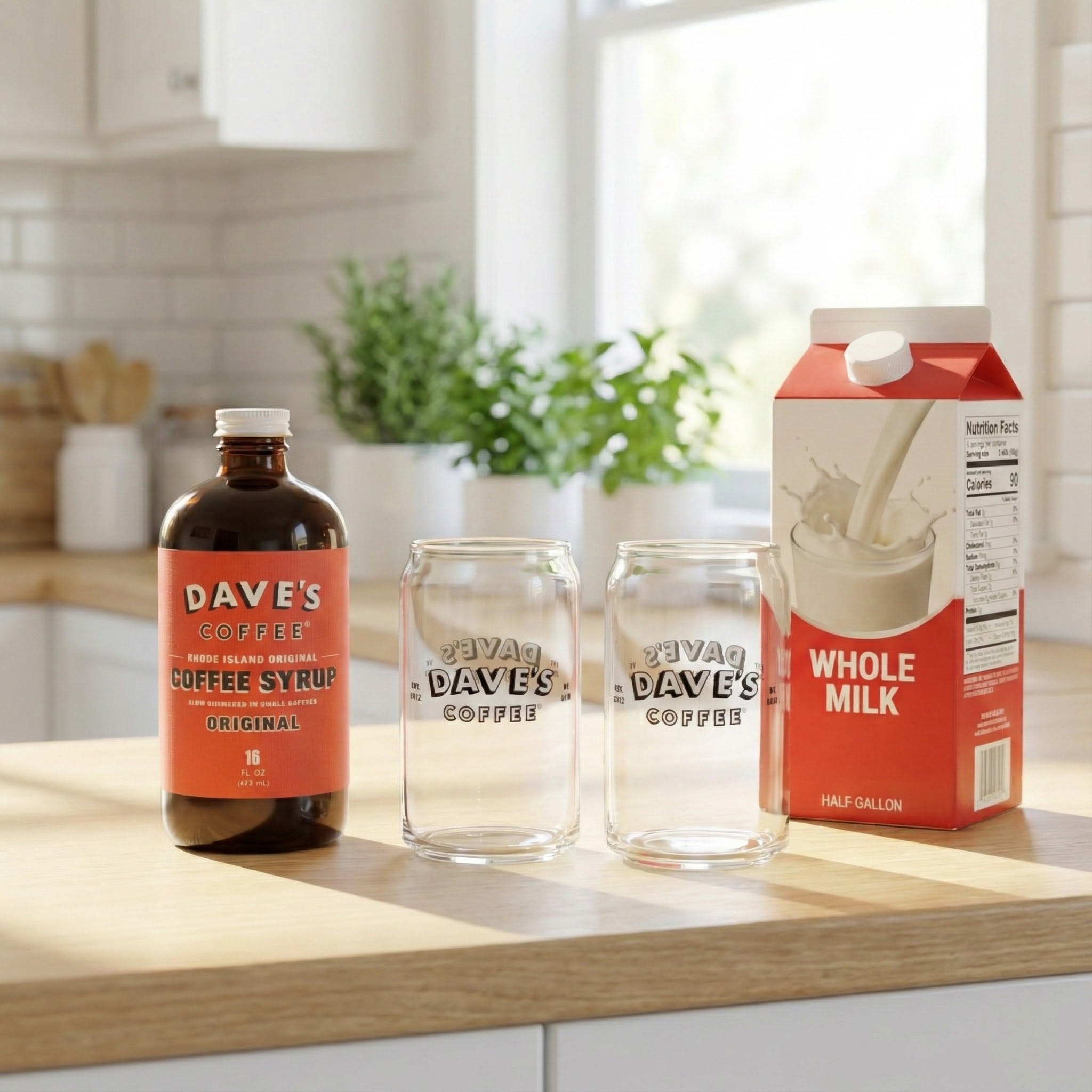 Coffee Milk Kit - Rhode Island Syrup with Logo Can Glasses