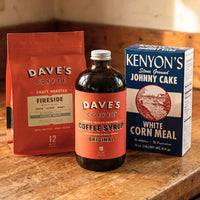 Rhode Island Roots Holiday Bundle: Dave's Coffee, Syrup & Johnny Cakes