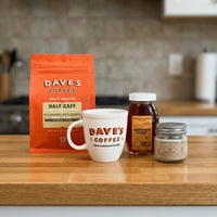 Winter Evening Coffee Gift Set - Half Caff Blend with Honey, Mug & Candle